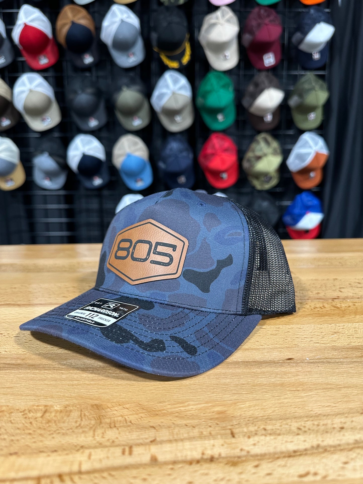 Blue Camo 805 Leather Patch Hat